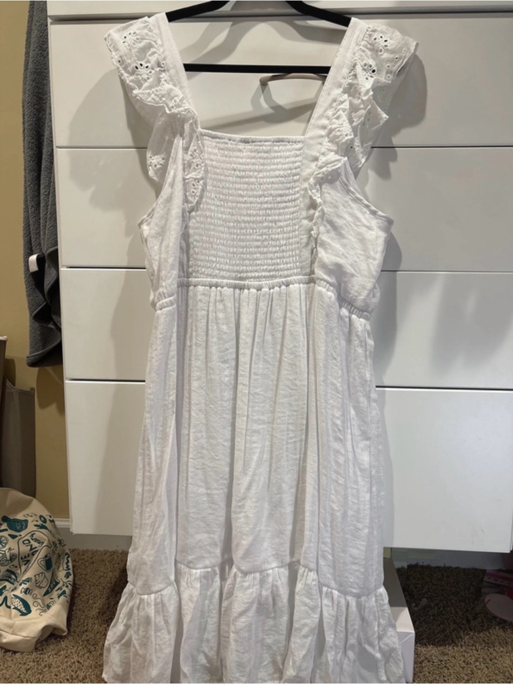 White Eyelet Midi Dress with Ruffle Straps - Picture 2 of 5